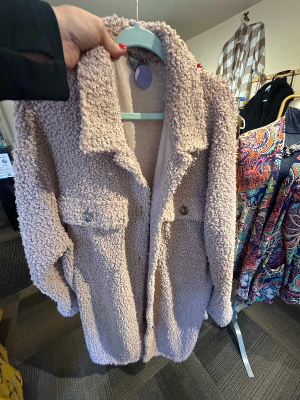 ARULA Light Mauve Faux Shearling Shacket